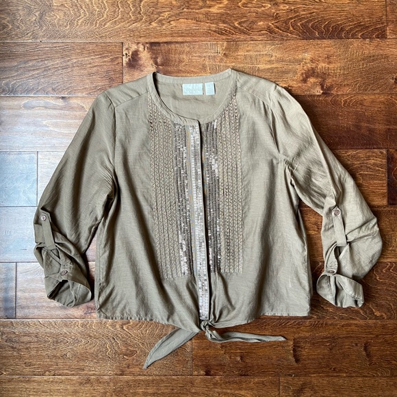 Chico’s Tie Front Top with Sequins Size 1 - Picture 2 of 6